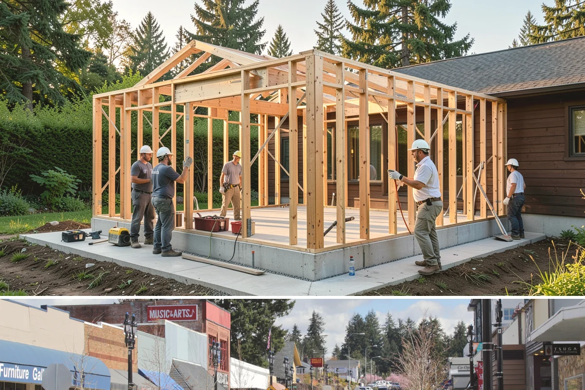 Pier and Beam Foundation in Bothell, King County, WA - Pier and footing pours are timed around drier conditions, while the elevated design itself helps the home shed the region's wet...