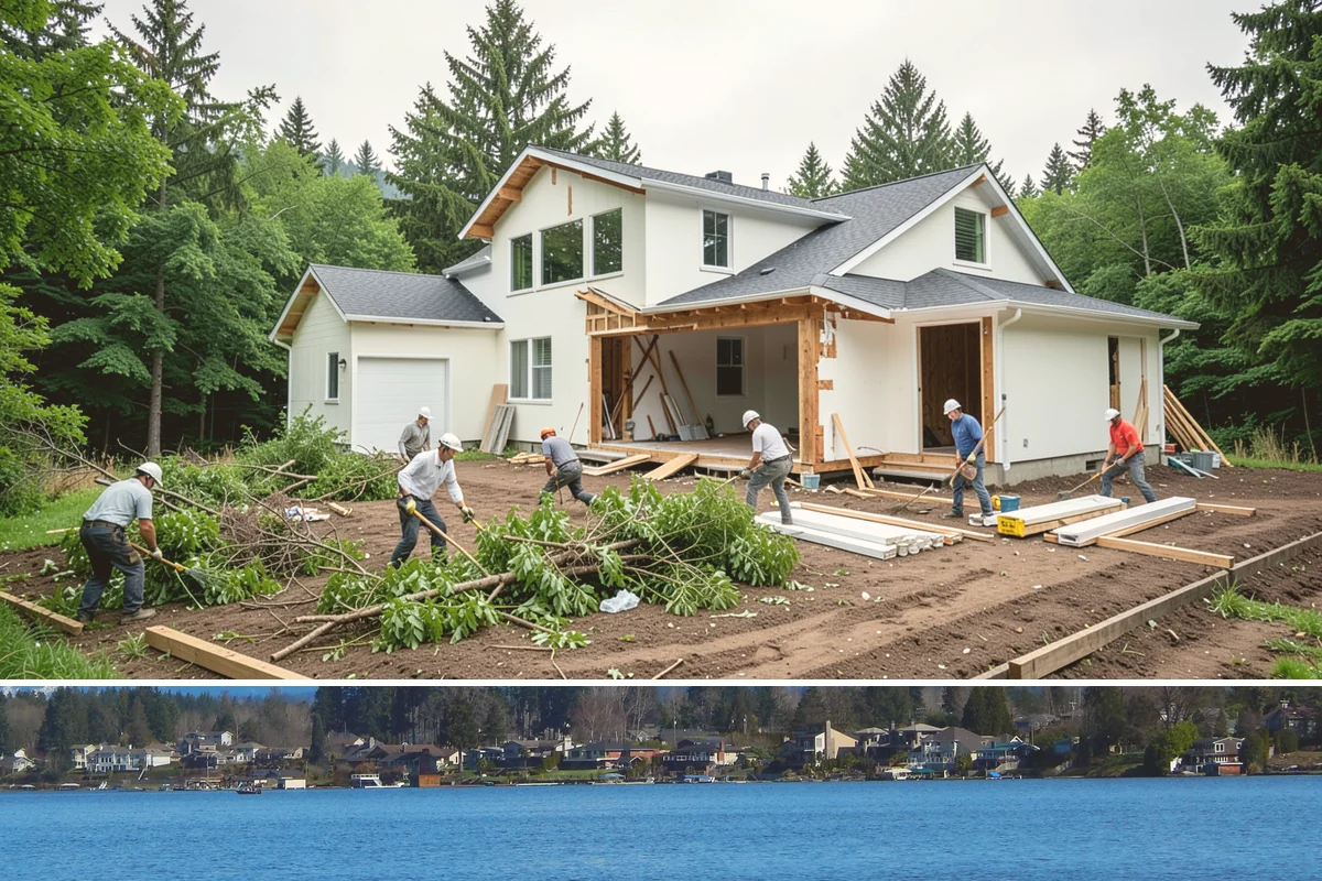 Pole Building Construction in Lake Stevens, Snohomish County, WA - Post setting and shell work go up best in dry conditions, so summer keeps a pole-building project moving fast.
