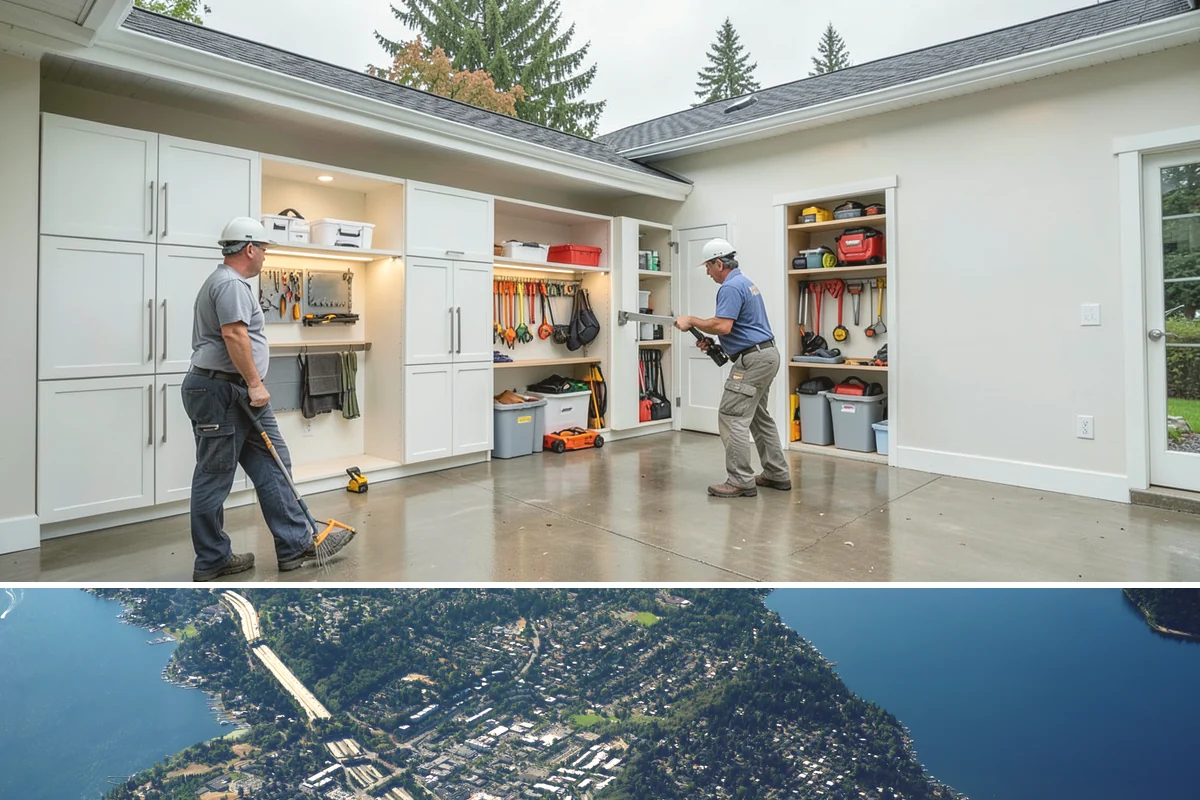 Pole Building Construction in Mercer Island, King County, WA - Post setting and shell work go up best in dry conditions, so summer keeps a pole-building project moving fast.