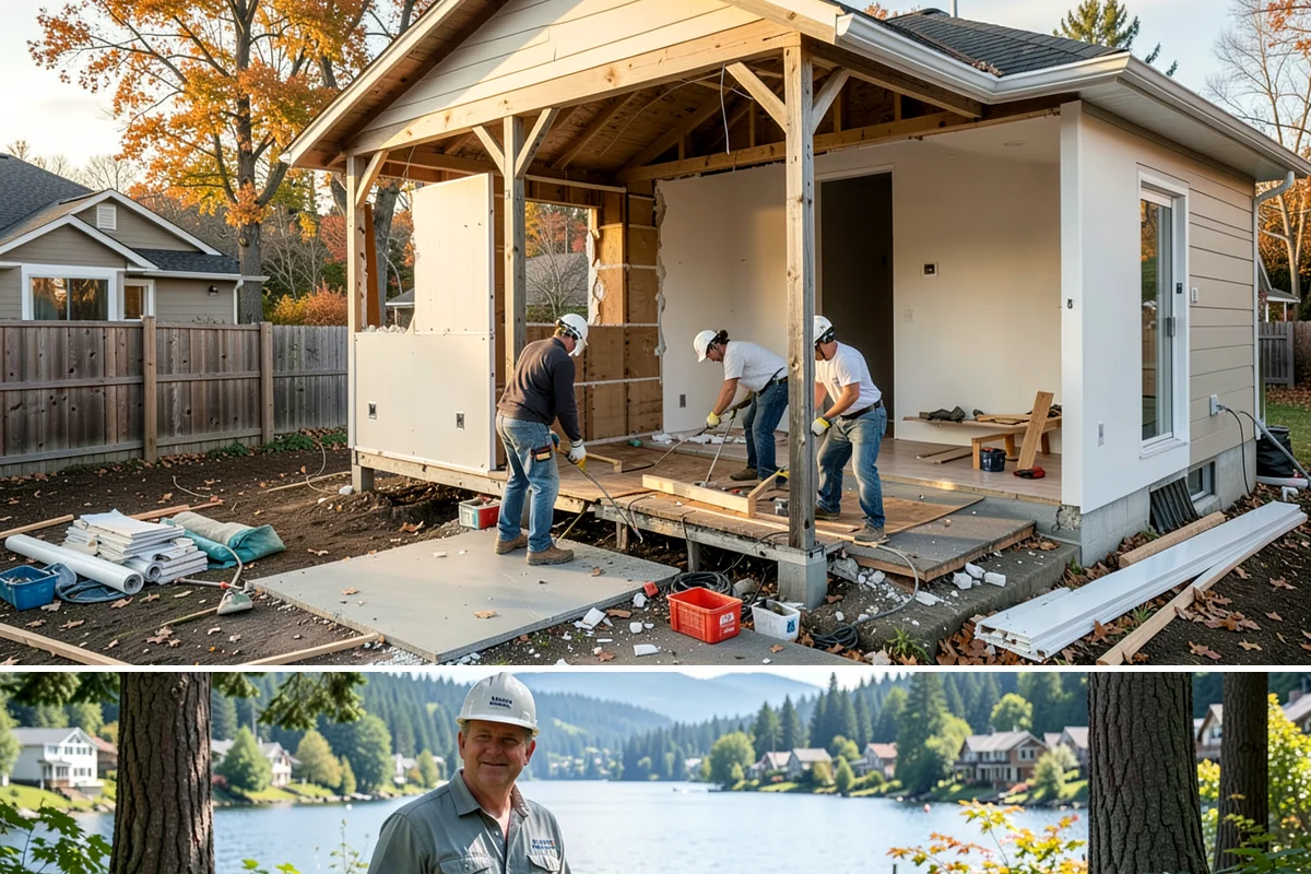 Pole Building Construction in Milton, King County, WA - Post setting and shell work go up best in dry conditions, so summer keeps a pole-building project moving fast.
