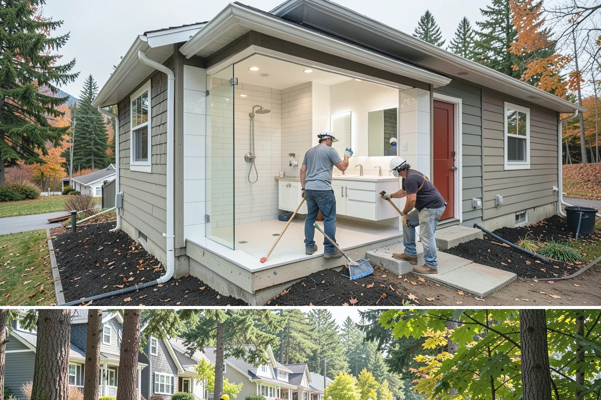 Pole Building Construction in Normandy Park, King County, WA - Post setting and shell work go up best in dry conditions, so summer keeps a pole-building project moving fast.