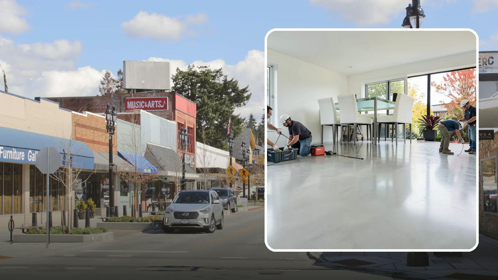 Polished Concrete Flooring in Bothell, King County, WA - Polished concrete flooring that turns a plain slab into a sleek, low-maintenance, modern surface.