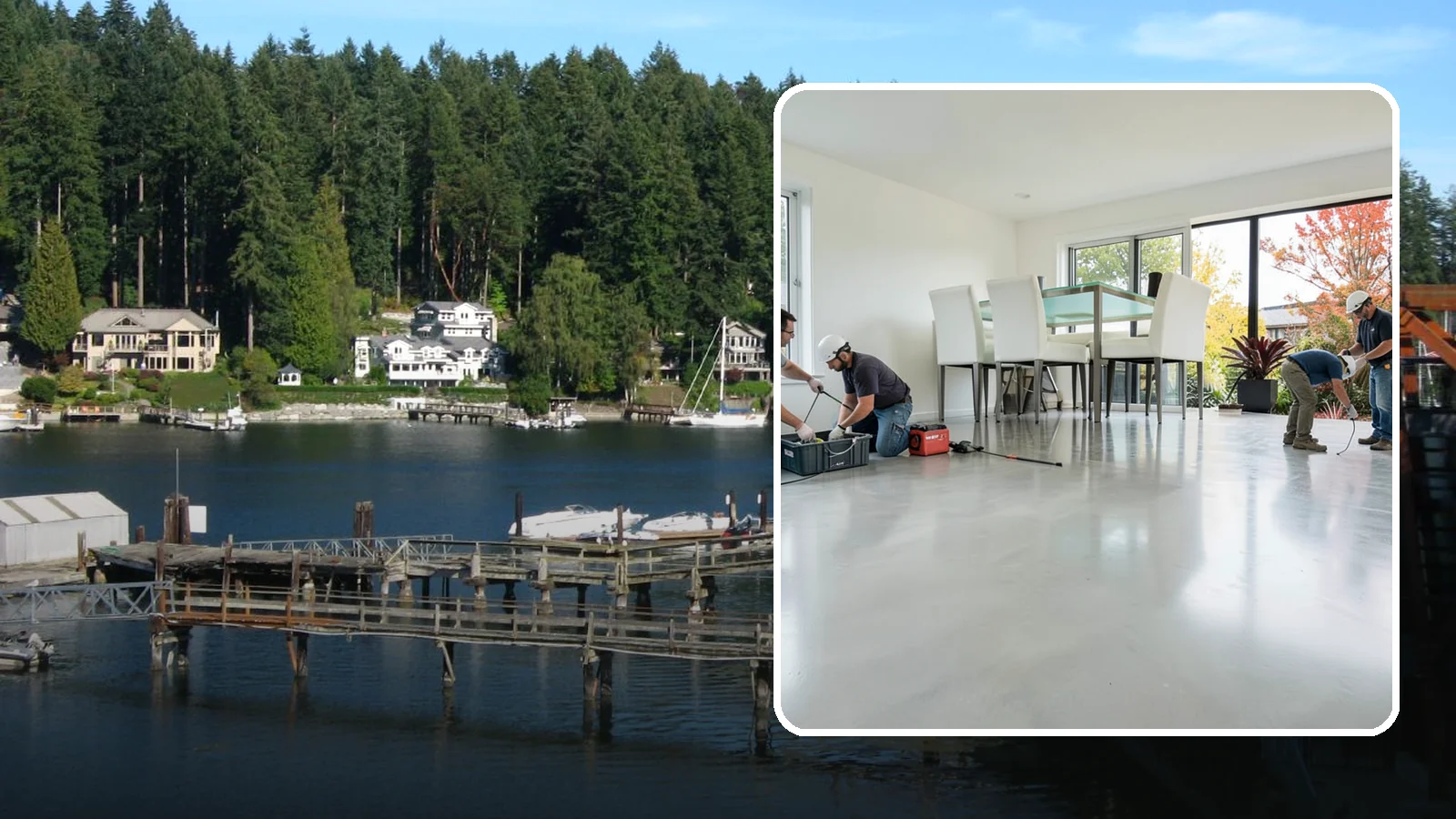 Polished Concrete Flooring in Gig Harbor, Pierce County, WA - Polished concrete flooring that turns a plain slab into a sleek, low-maintenance, modern surface.