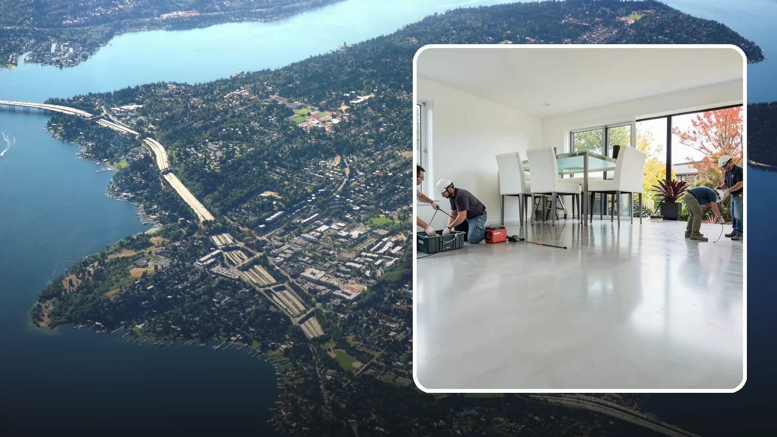 Polished Concrete Flooring in Mercer Island, King County, WA - Polished concrete flooring that turns a plain slab into a sleek, low-maintenance, modern surface.