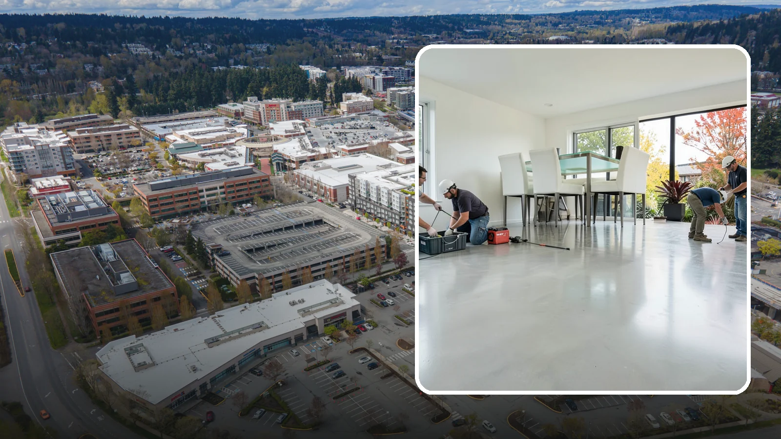 Polished Concrete Flooring in Redmond, King County, WA - Polished concrete flooring that turns a plain slab into a sleek, low-maintenance, modern surface.