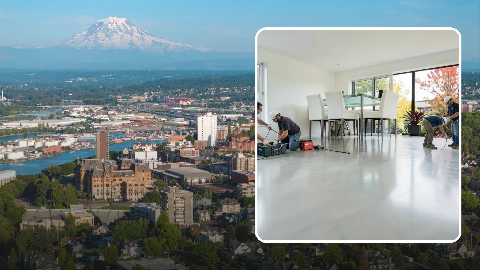 Polished Concrete Flooring in Tacoma, Pierce County, WA - Polished concrete flooring that turns a plain slab into a sleek, low-maintenance, modern surface.