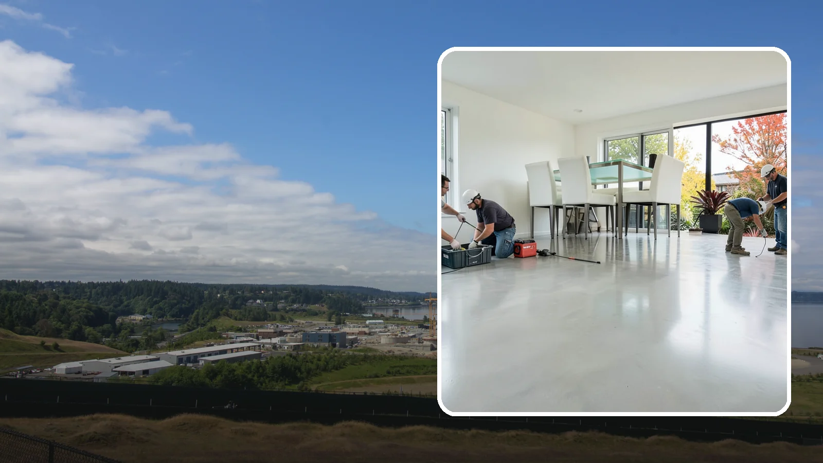 Polished Concrete Flooring in University Place, Pierce County, WA - Polished concrete flooring that turns a plain slab into a sleek, low-maintenance, modern surface.