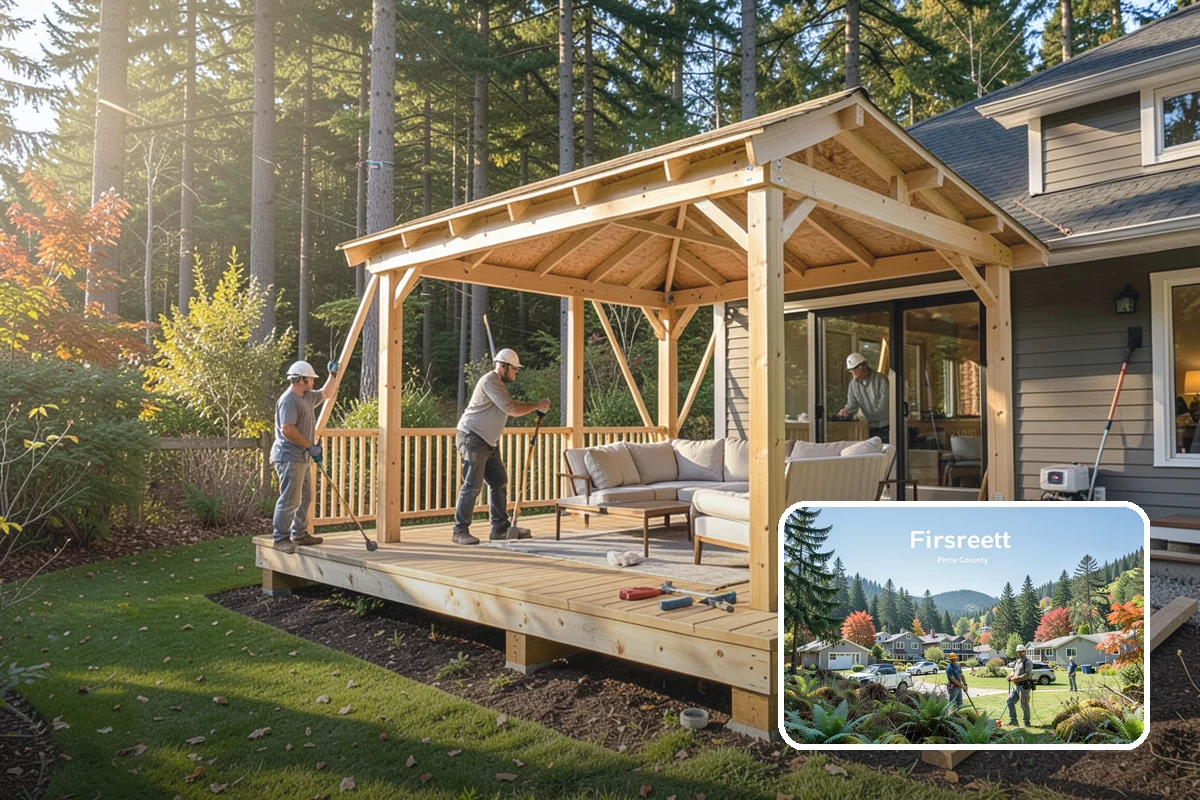 Pool House Construction in Fircrest, Pierce County, WA - Adds changing rooms and equipment storage