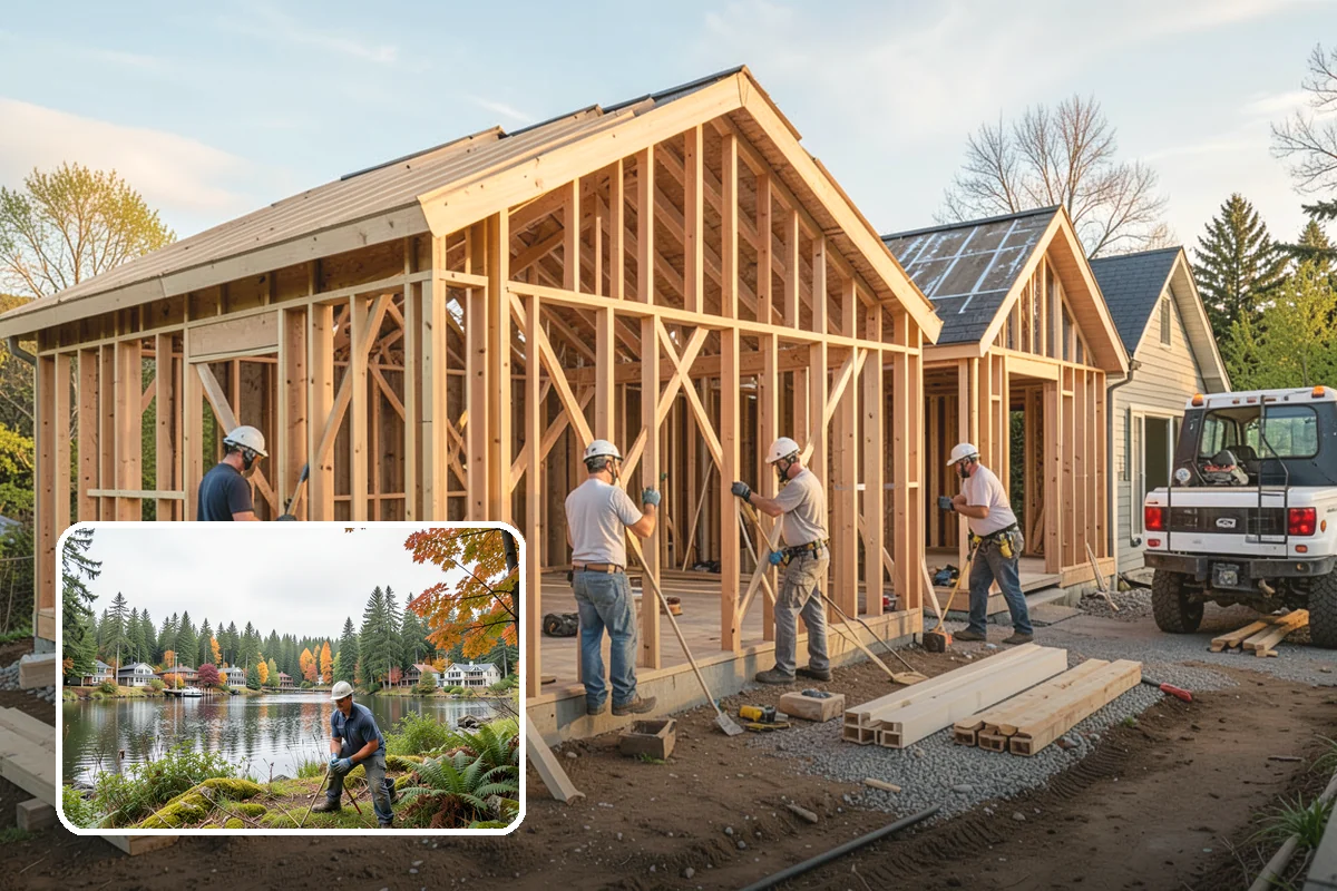 Pool House Construction in La Conner, Skagit County, WA - Adds changing rooms and equipment storage