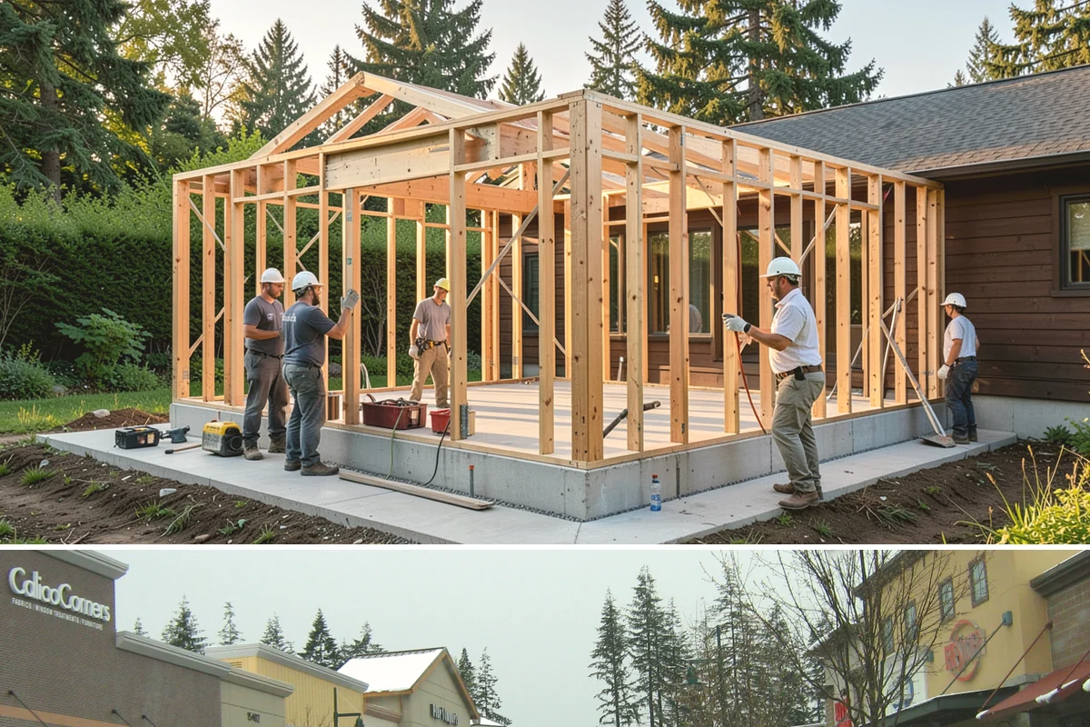 Pool House Construction in Mill Creek, Snohomish County, WA - Starting in spring keeps framing and roofing dry through the build before winter weather.