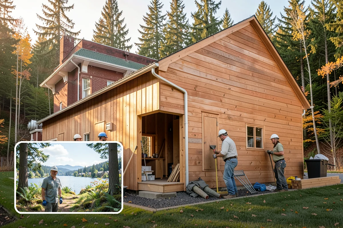 Pool House Construction in Milton, King County, WA - Adds changing rooms and equipment storage