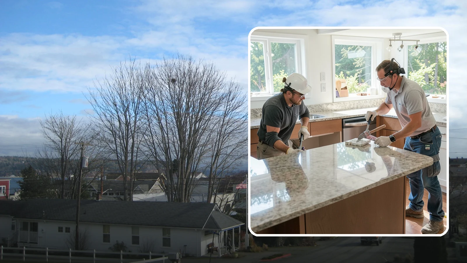 Porcelain Countertop Installation in Langley, Island County, WA - Ultra-durable porcelain countertop installation with slim profiles, heat resistance, and highly realistic stone looks.