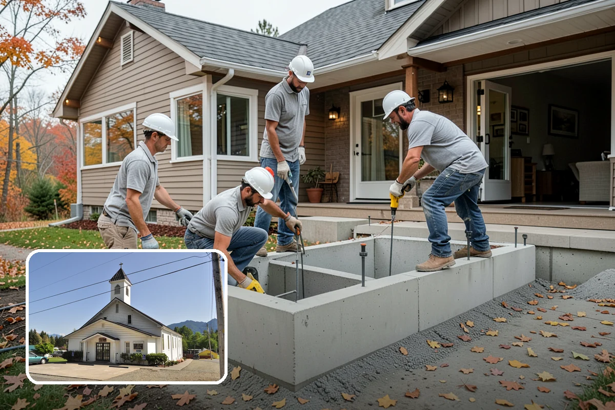 Porch Railing Installation in Concrete, Skagit County, WA - Meets code for raised porch safety