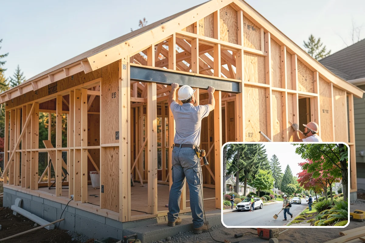 Portico Construction in Beaux Arts Village, King County, WA - Shelters the entry from rain