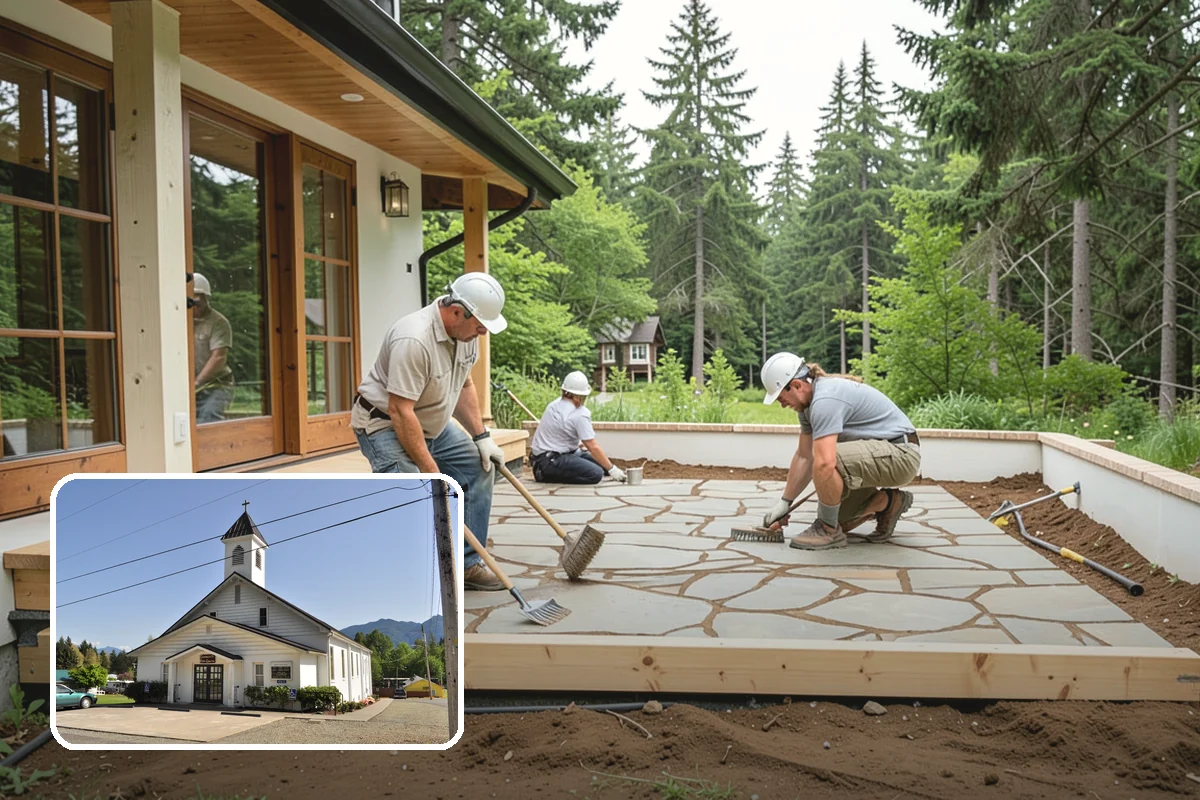 Portico Construction in Concrete, Skagit County, WA - Shelters the entry from rain