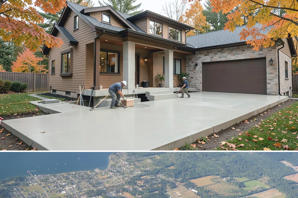 Portico Construction in Coupeville, Island County, WA - Setting footings and framing the roof are best done in dry weather so connections seal properly.
