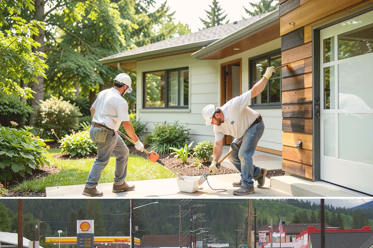 Portico Construction in Granite Falls, Snohomish County, WA - Setting footings and framing the roof are best done in dry weather so connections seal properly.