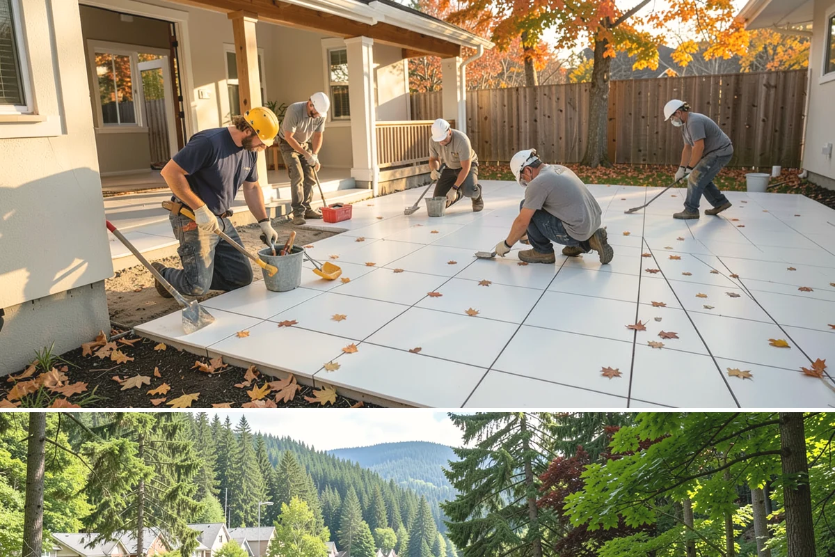 Portico Construction in Lake Forest Park, King County, WA - Setting footings and framing the roof are best done in dry weather so connections seal properly.