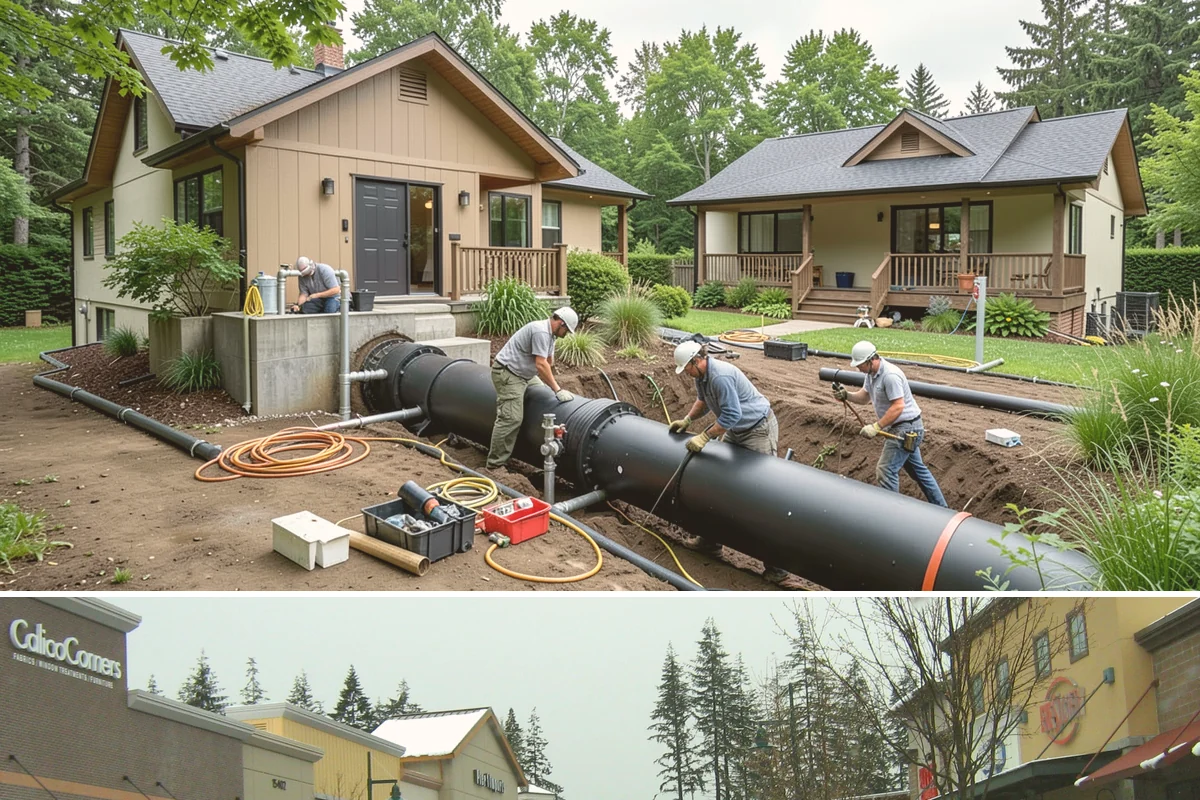 Portico Construction in Mill Creek, Snohomish County, WA - Setting footings and framing the roof are best done in dry weather so connections seal properly.