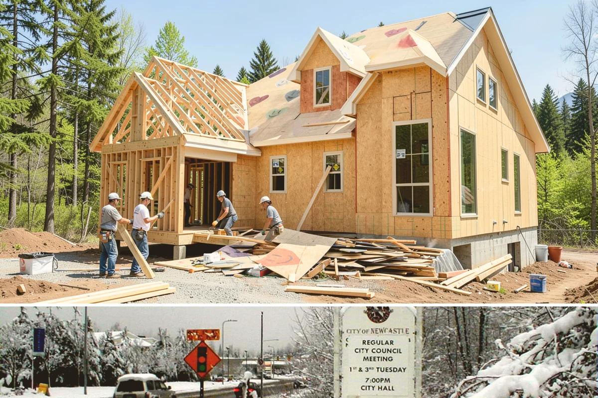 Portico Construction in Newcastle, King County, WA - Setting footings and framing the roof are best done in dry weather so connections seal properly.