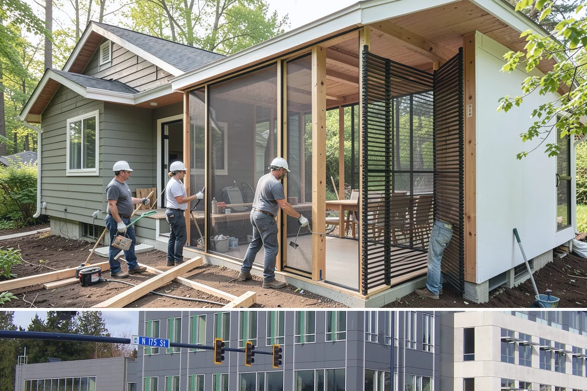 Portico Construction in Shoreline, King County, WA - Setting footings and framing the roof are best done in dry weather so connections seal properly.