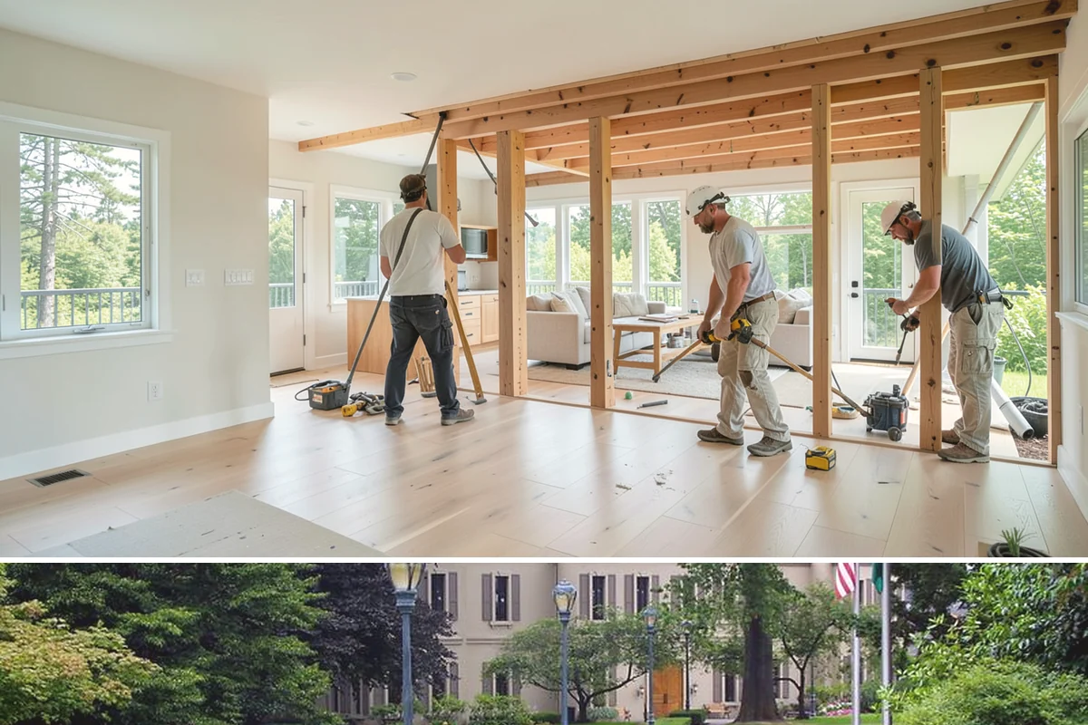 Portico Construction in Woodinville, King County, WA - Setting footings and framing the roof are best done in dry weather so connections seal properly.