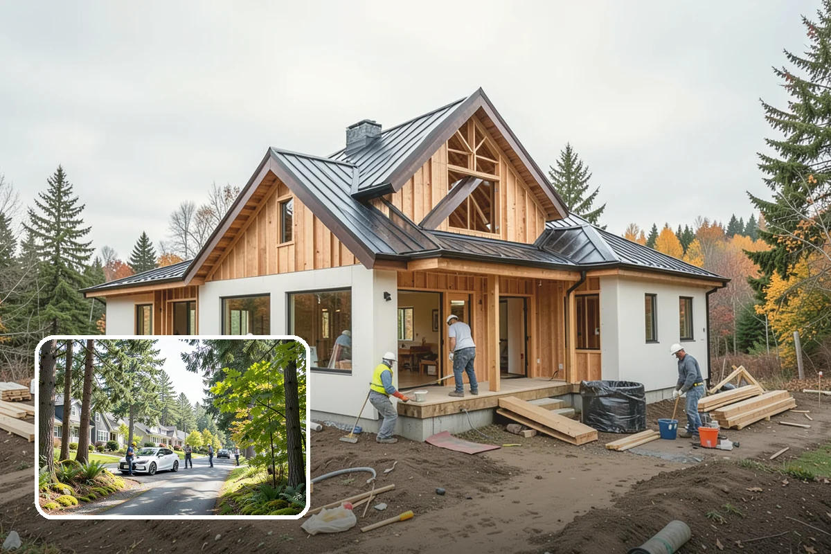 Post and Beam Framing in Normandy Park, King County, WA - Open, column-free spaces created by heavy timber spans