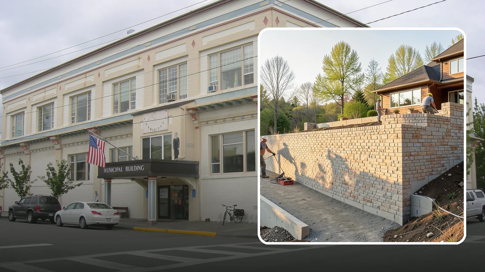 Poured Concrete Retaining Wall in Anacortes, Skagit County, WA - Forming and pouring a solid reinforced concrete wall for maximum strength on tall or heavily loaded slopes.