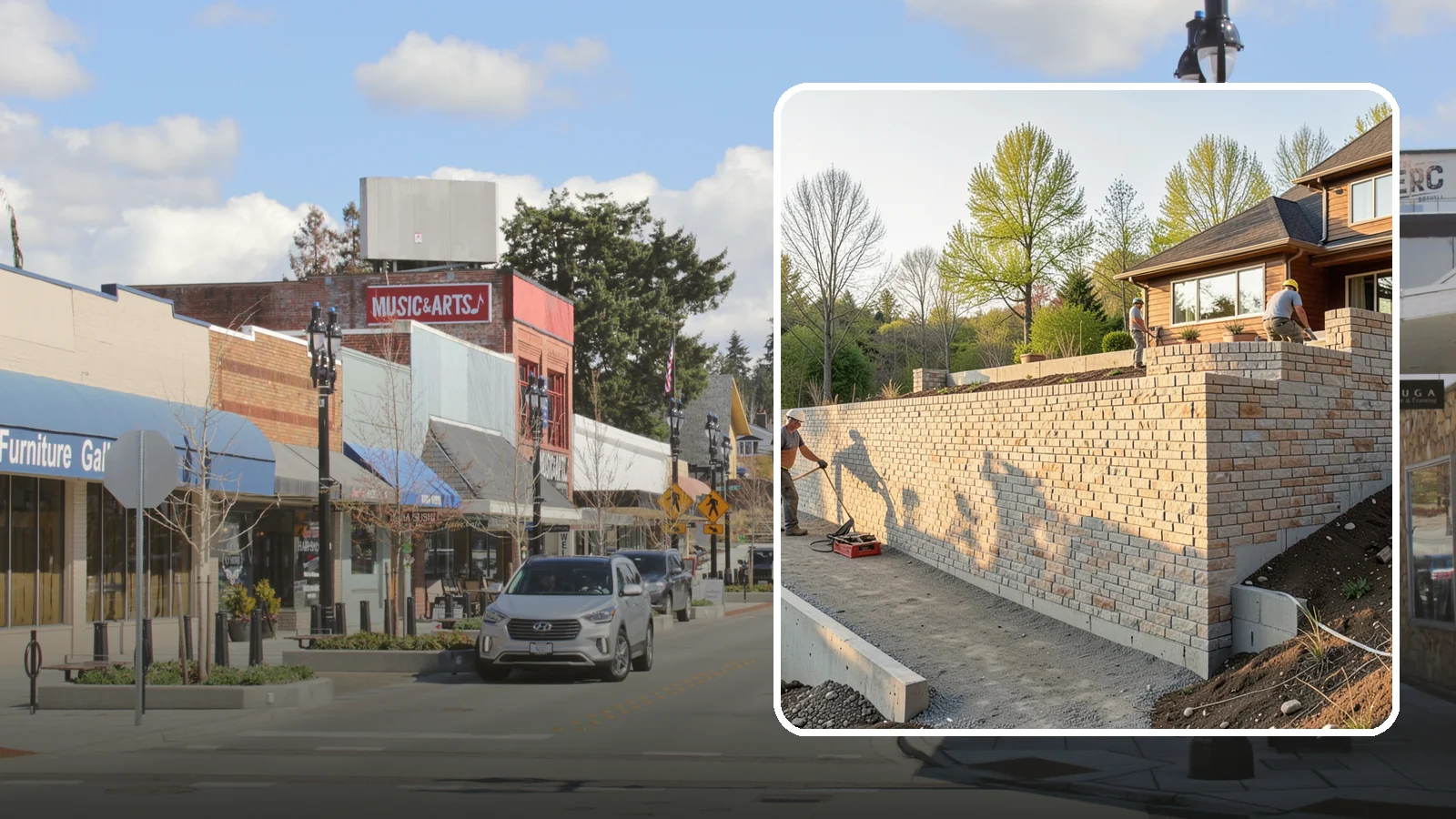 Poured Concrete Retaining Wall in Bothell, King County, WA - Forming and pouring a solid reinforced concrete wall for maximum strength on tall or heavily loaded slopes.
