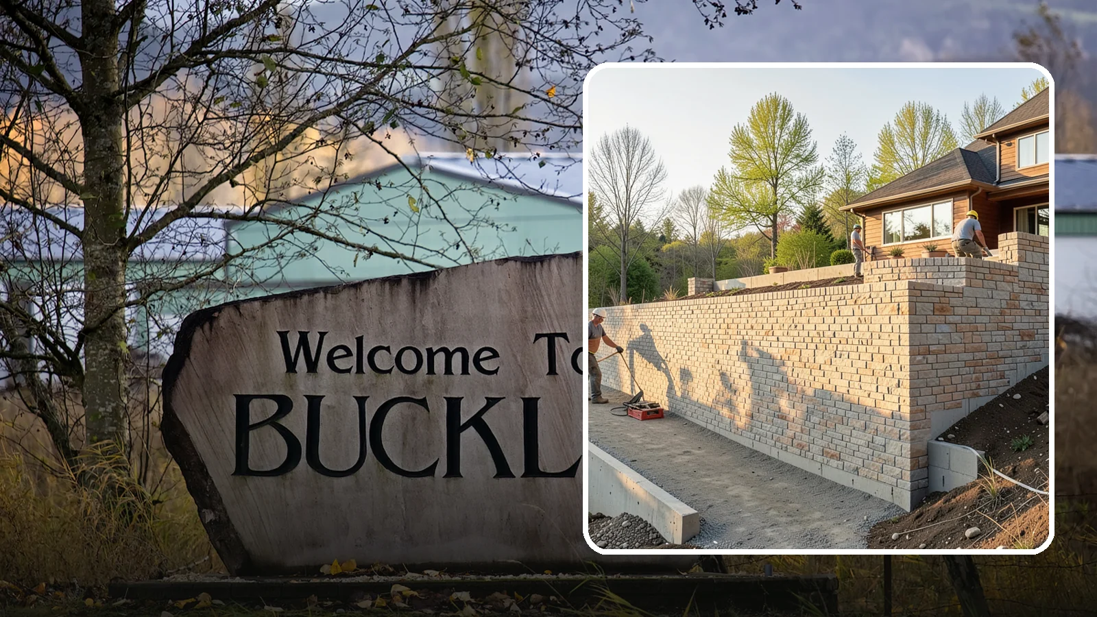 Poured Concrete Retaining Wall in Buckley, Pierce County, WA - Forming and pouring a solid reinforced concrete wall for maximum strength on tall or heavily loaded slopes.
