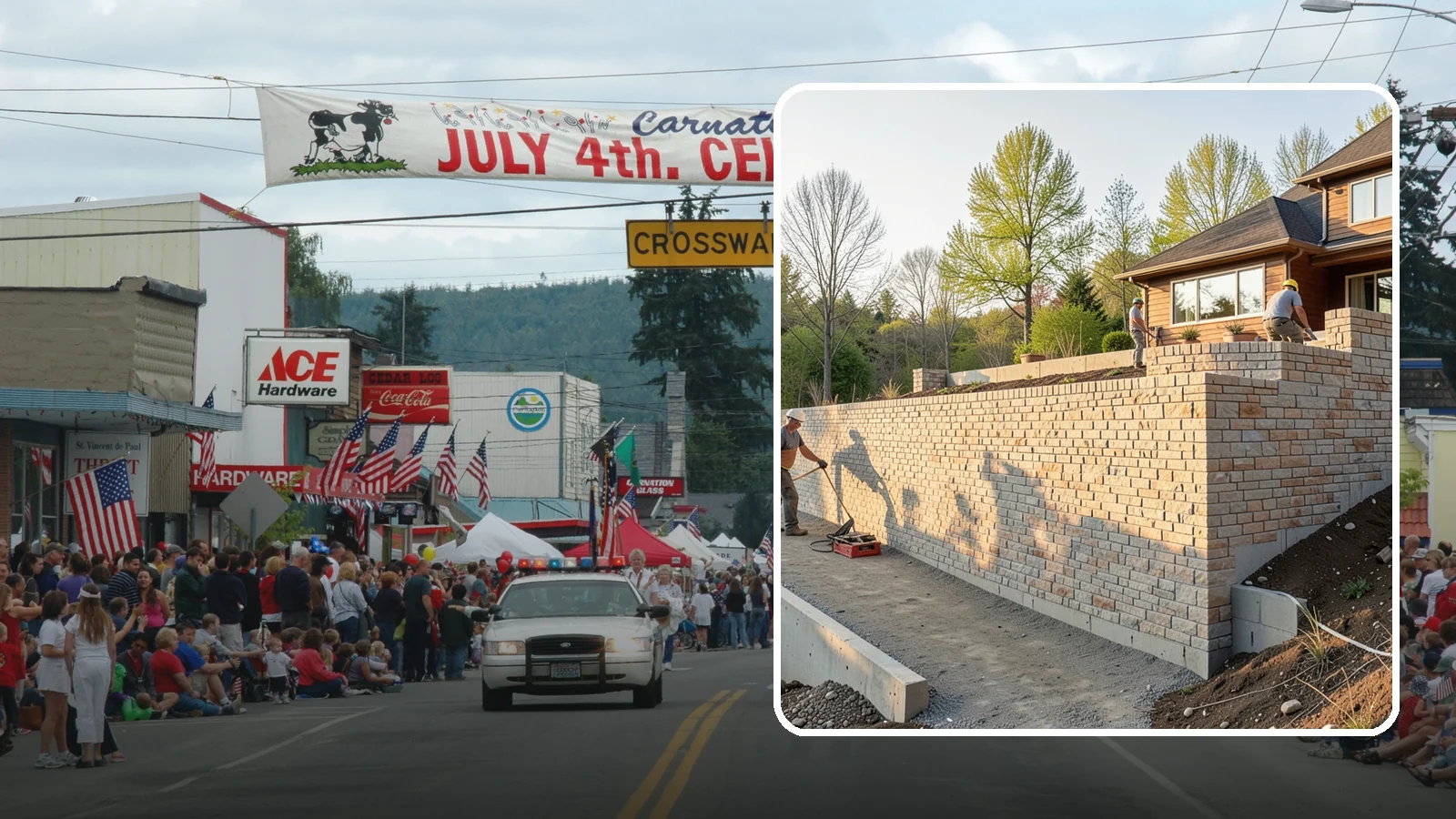 Poured Concrete Retaining Wall in Carnation, King County, WA - Forming and pouring a solid reinforced concrete wall for maximum strength on tall or heavily loaded slopes.