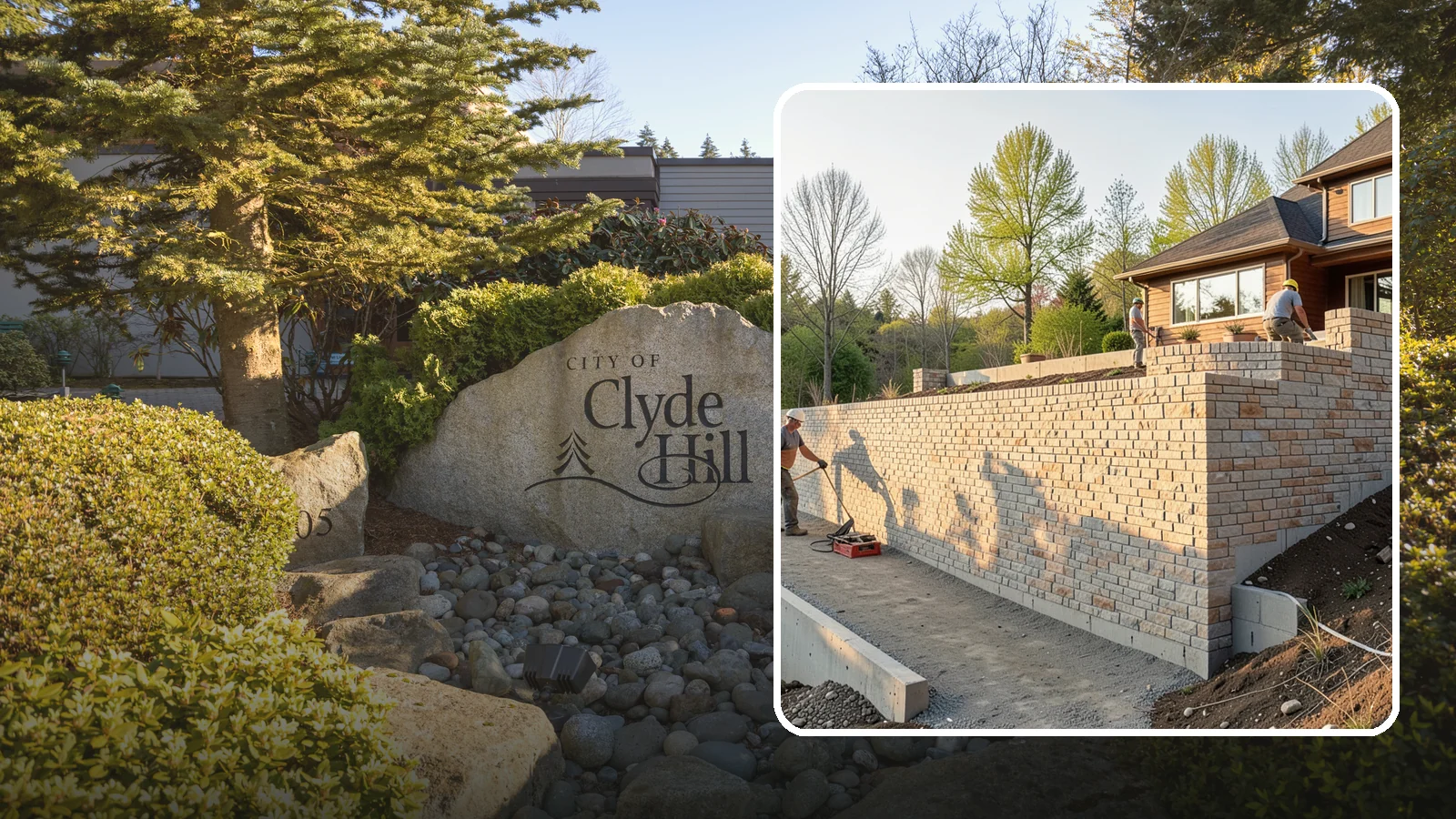 Poured Concrete Retaining Wall in Clyde Hill, King County, WA - Forming and pouring a solid reinforced concrete wall for maximum strength on tall or heavily loaded slopes.