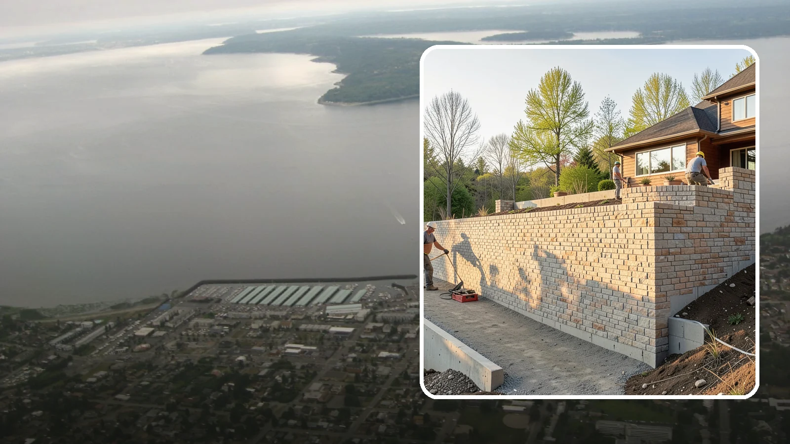 Poured Concrete Retaining Wall in Des Moines, King County, WA - Forming and pouring a solid reinforced concrete wall for maximum strength on tall or heavily loaded slopes.