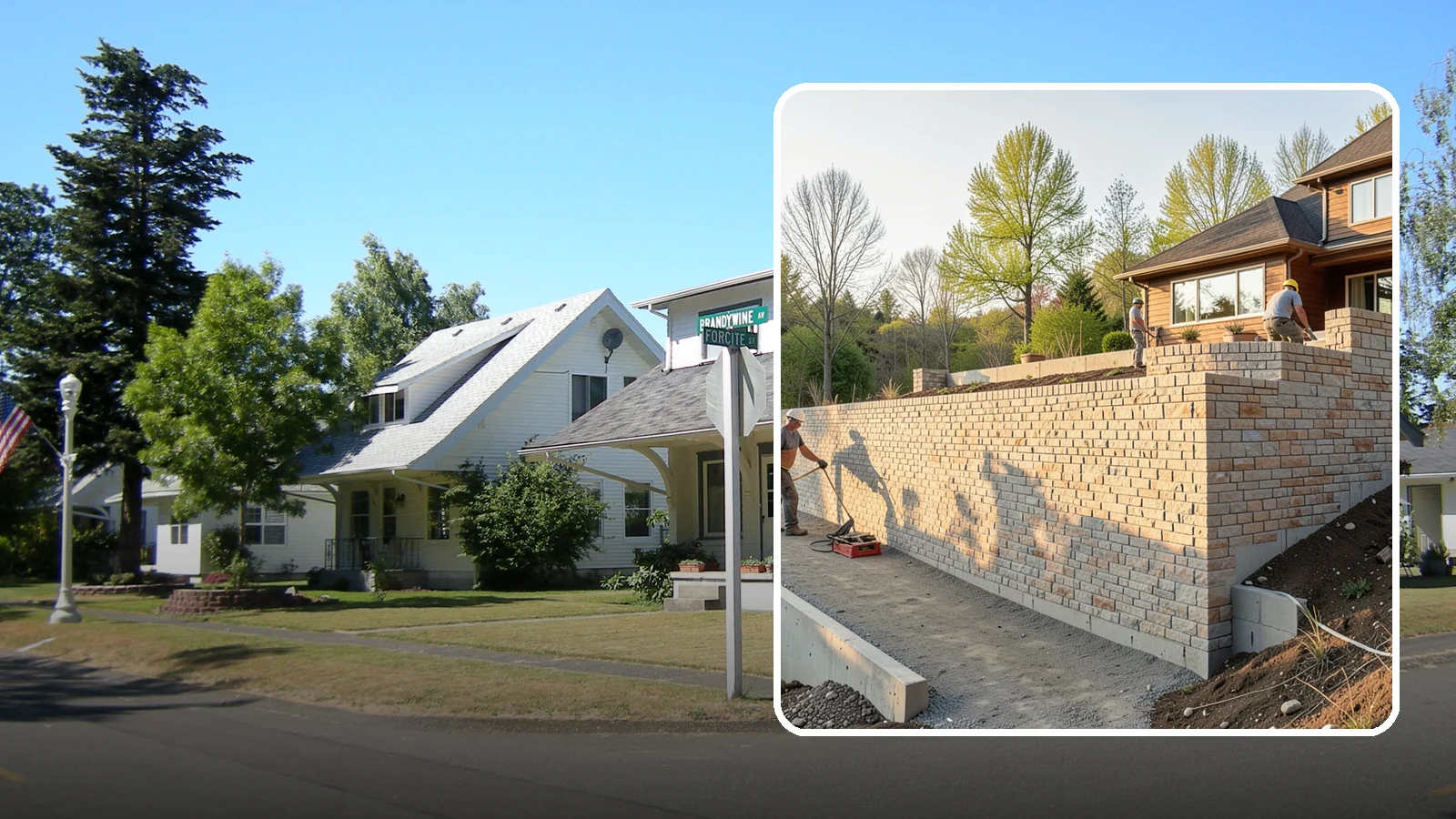Poured Concrete Retaining Wall in DuPont, Pierce County, WA - Forming and pouring a solid reinforced concrete wall for maximum strength on tall or heavily loaded slopes.