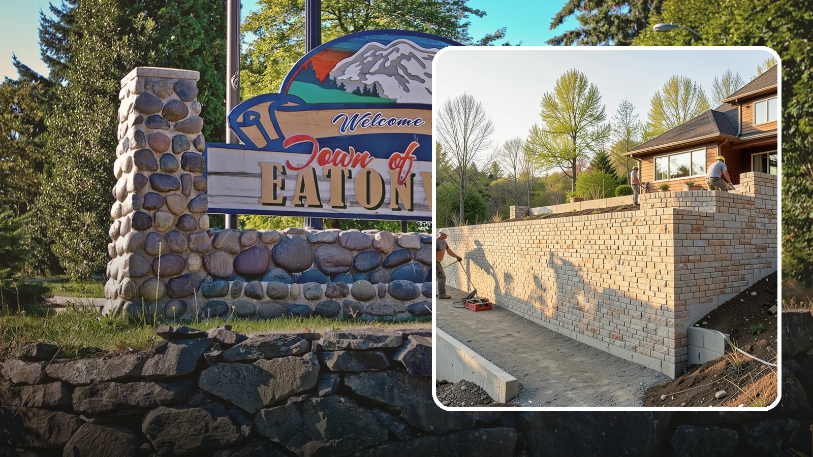 Poured Concrete Retaining Wall in Eatonville, Pierce County, WA - Forming and pouring a solid reinforced concrete wall for maximum strength on tall or heavily loaded slopes.