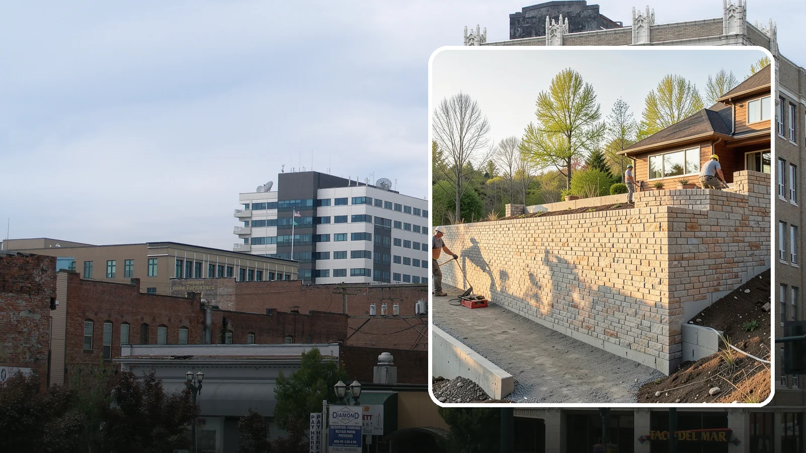 Poured Concrete Retaining Wall in Everett, Snohomish County, WA - Forming and pouring a solid reinforced concrete wall for maximum strength on tall or heavily loaded slopes.