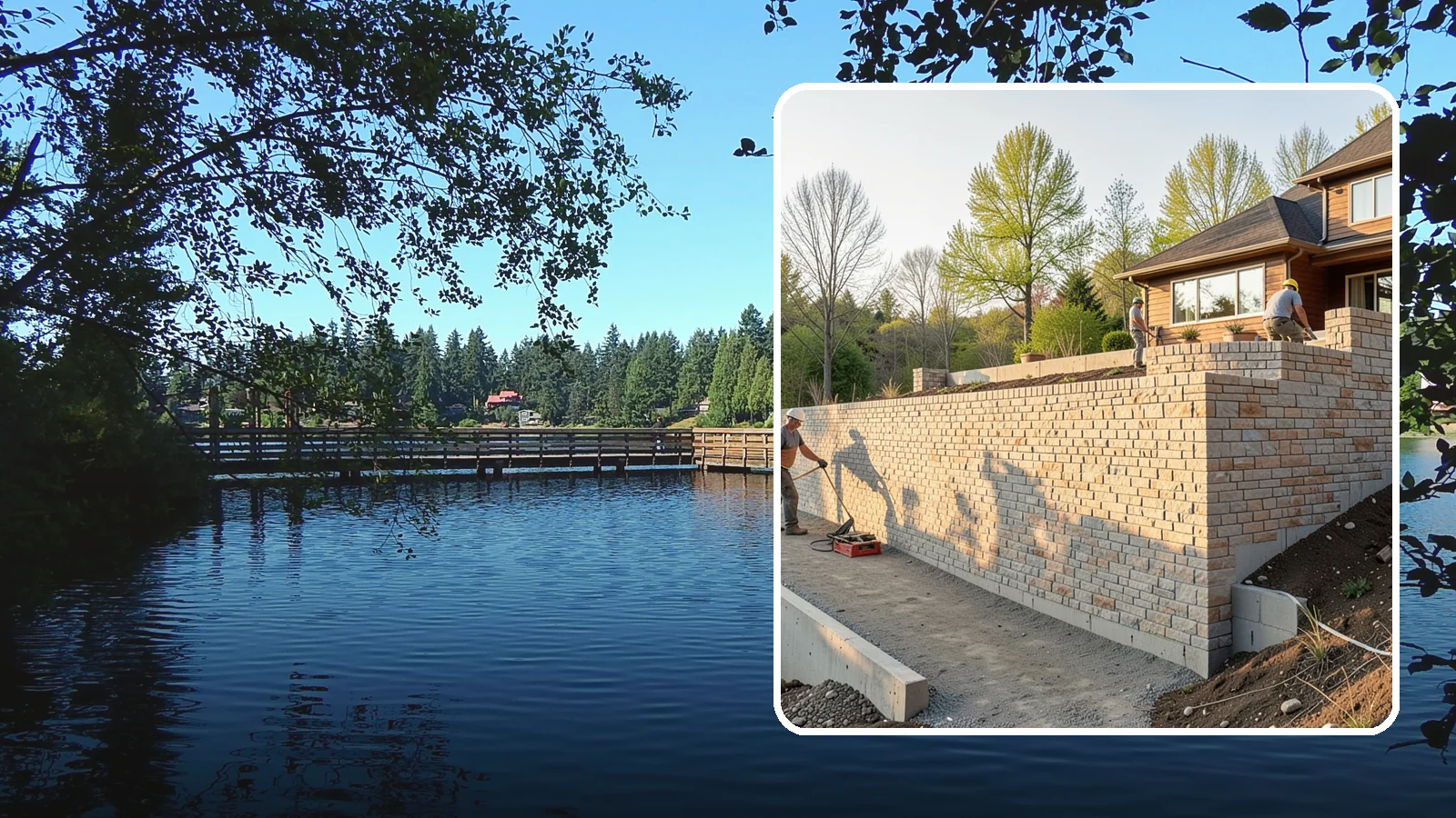 Poured Concrete Retaining Wall in Federal Way, King County, WA - Forming and pouring a solid reinforced concrete wall for maximum strength on tall or heavily loaded slopes.