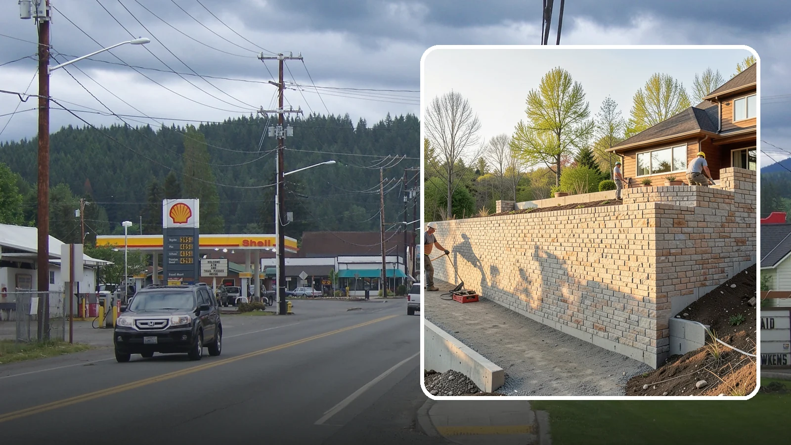 Poured Concrete Retaining Wall in Granite Falls, Snohomish County, WA - Forming and pouring a solid reinforced concrete wall for maximum strength on tall or heavily loaded slopes.