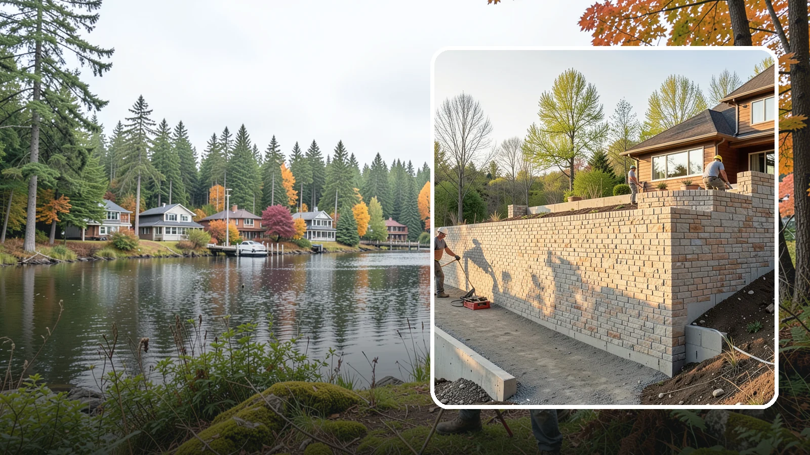 Poured Concrete Retaining Wall in La Conner, Skagit County, WA - Forming and pouring a solid reinforced concrete wall for maximum strength on tall or heavily loaded slopes.