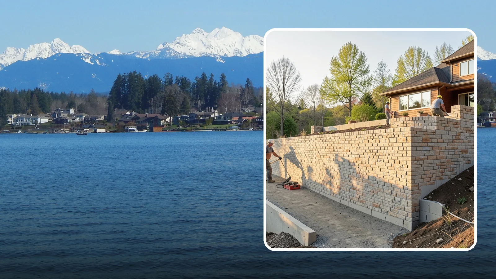 Poured Concrete Retaining Wall in Lake Stevens, Snohomish County, WA - Forming and pouring a solid reinforced concrete wall for maximum strength on tall or heavily loaded slopes.