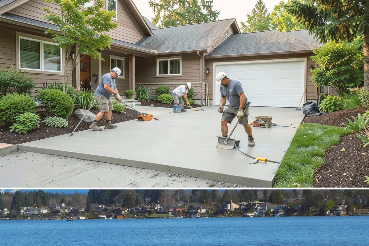 Poured Concrete Retaining Wall in Lake Stevens, Snohomish County, WA - Pouring is scheduled around dry, moderate weather so the concrete cures properly, making late spring through early fall ideal.