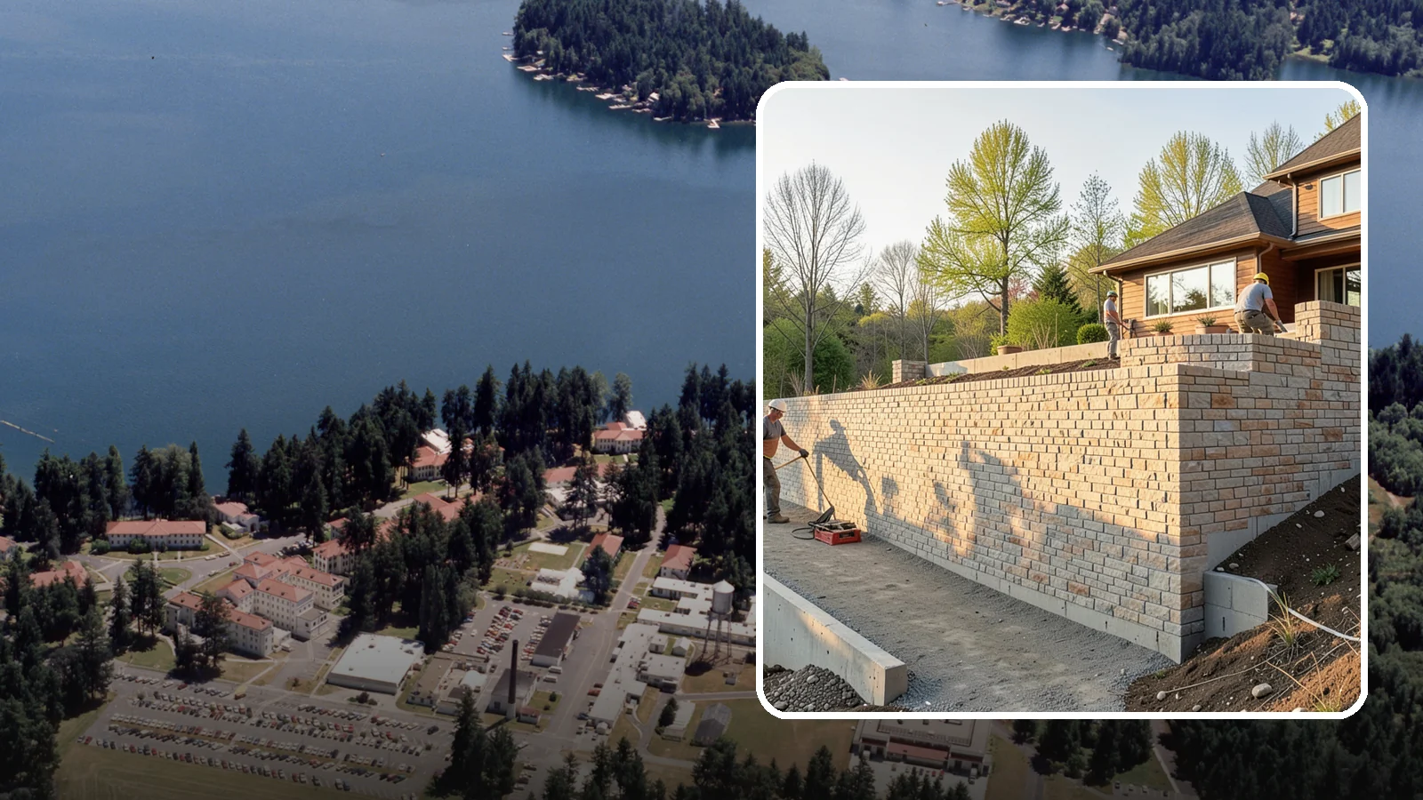 Poured Concrete Retaining Wall in Lakewood, Pierce County, WA - Forming and pouring a solid reinforced concrete wall for maximum strength on tall or heavily loaded slopes.