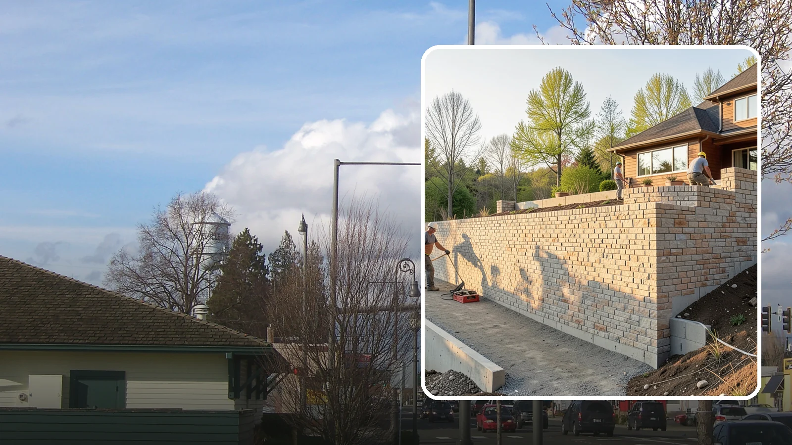 Poured Concrete Retaining Wall in Marysville, Snohomish County, WA - Forming and pouring a solid reinforced concrete wall for maximum strength on tall or heavily loaded slopes.