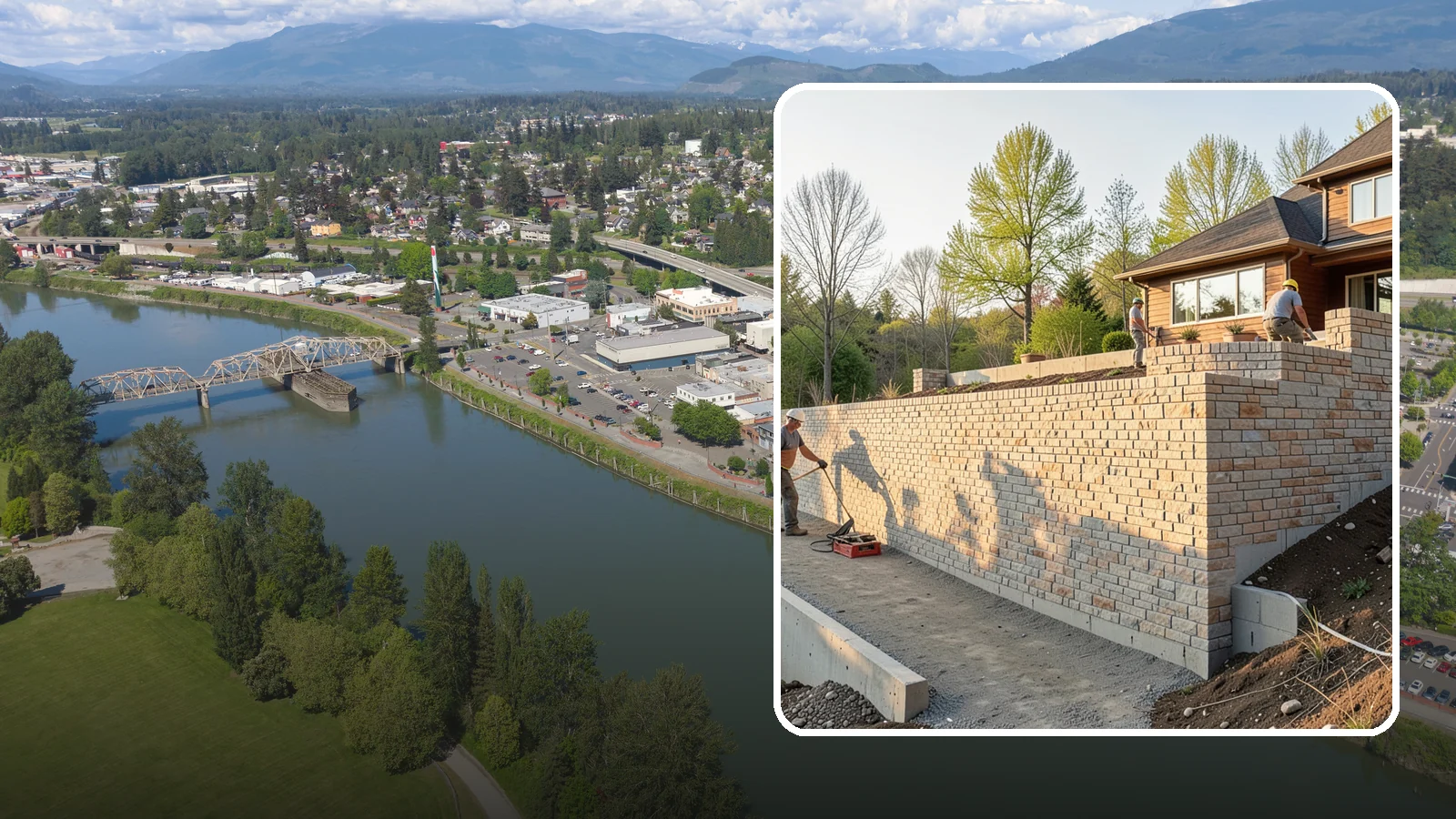 Poured Concrete Retaining Wall in Mount Vernon, Skagit County, WA - Forming and pouring a solid reinforced concrete wall for maximum strength on tall or heavily loaded slopes.
