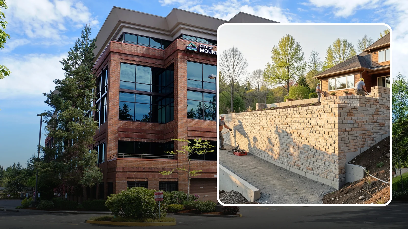 Poured Concrete Retaining Wall in Mountlake Terrace, Snohomish County, WA - Forming and pouring a solid reinforced concrete wall for maximum strength on tall or heavily loaded slopes.