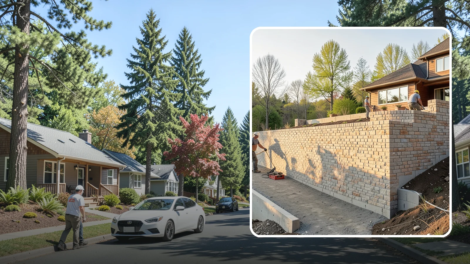Poured Concrete Retaining Wall in Orting, Pierce County, WA - Forming and pouring a solid reinforced concrete wall for maximum strength on tall or heavily loaded slopes.