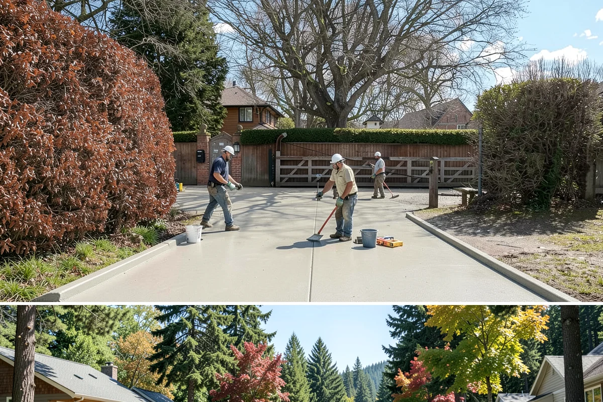 Poured Concrete Retaining Wall in Orting, Pierce County, WA - Pouring is scheduled around dry, moderate weather so the concrete cures properly, making late spring through early fall ideal.