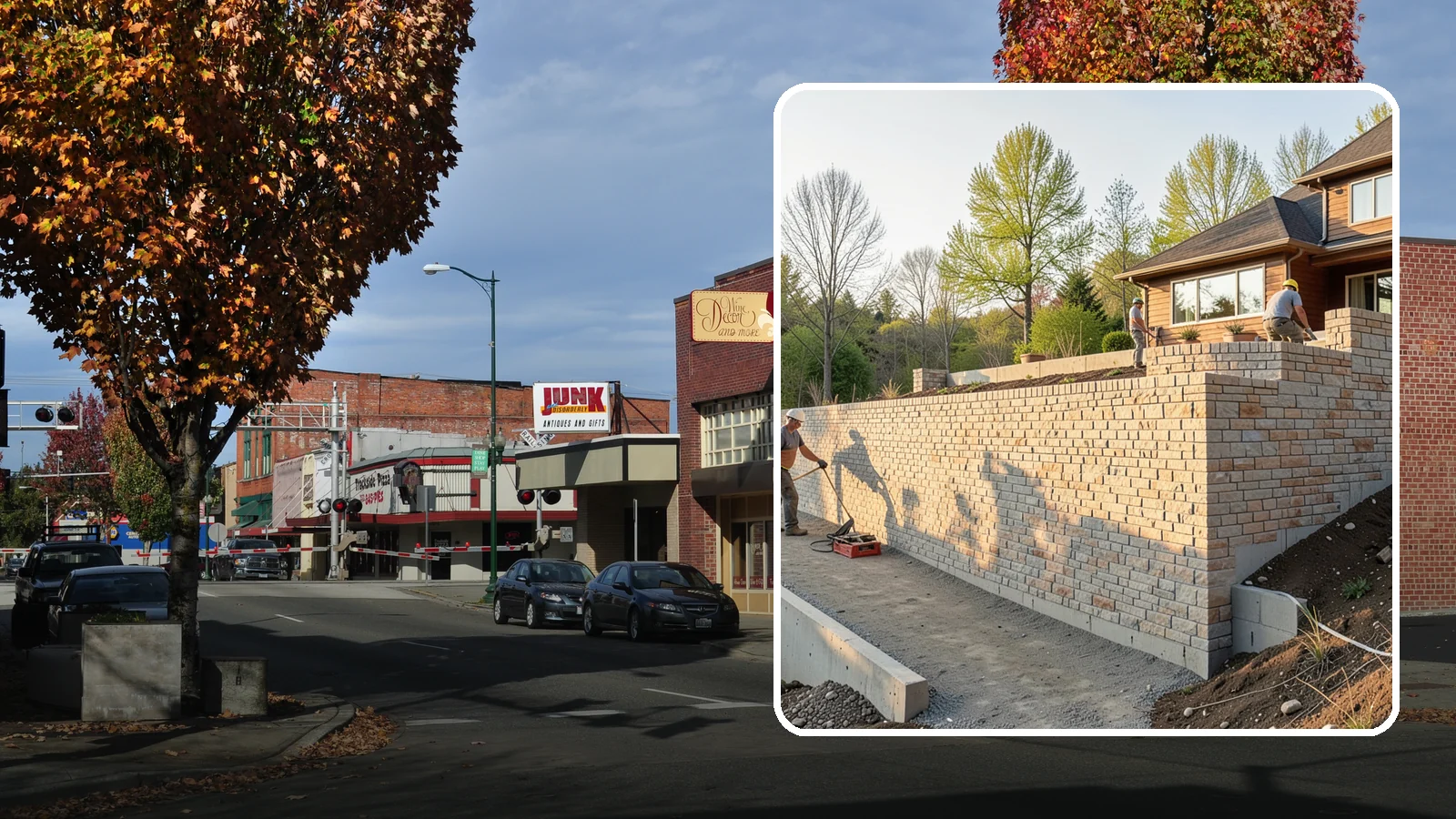 Poured Concrete Retaining Wall in Puyallup, Pierce County, WA - Forming and pouring a solid reinforced concrete wall for maximum strength on tall or heavily loaded slopes.