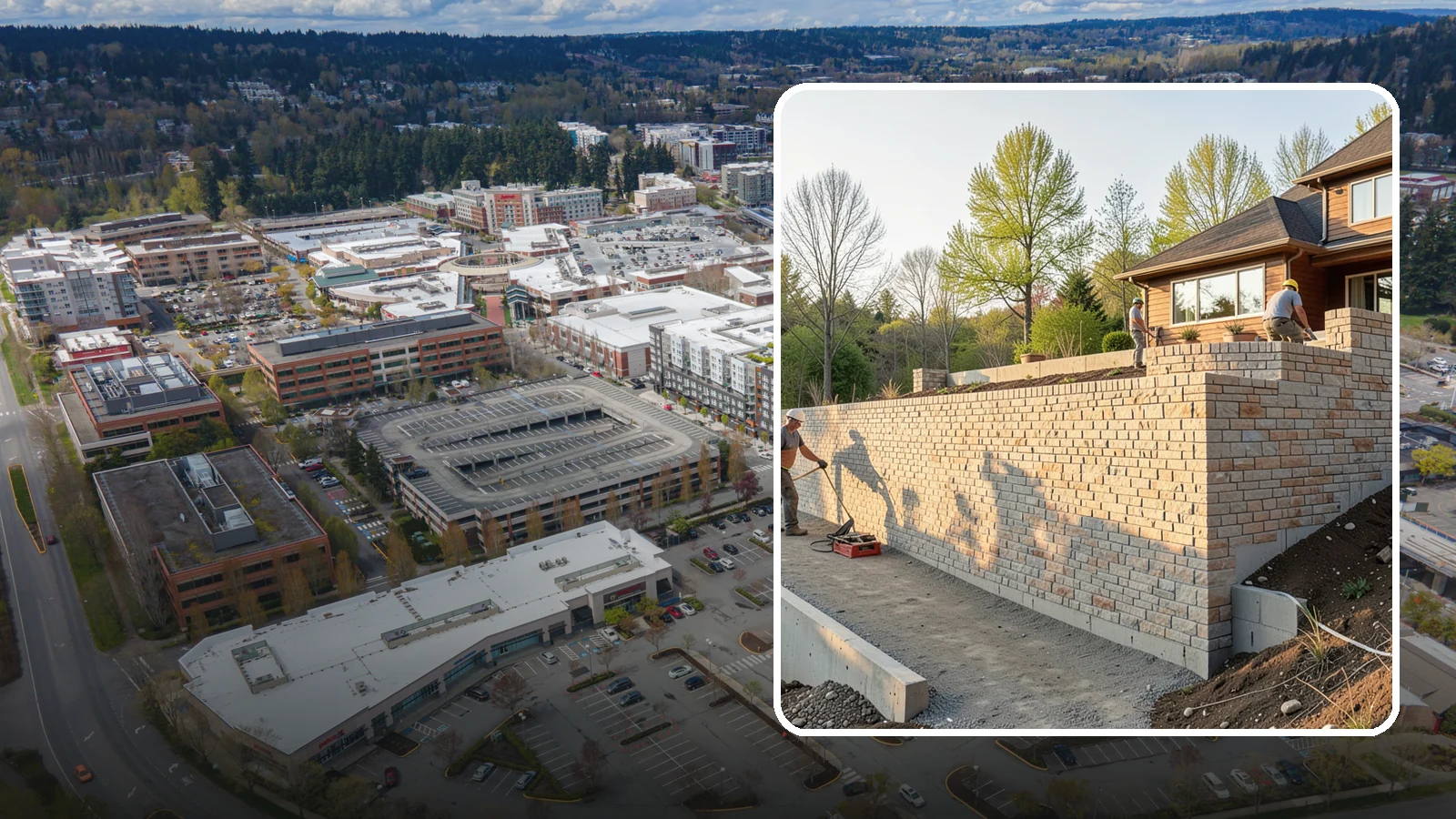 Poured Concrete Retaining Wall in Redmond, King County, WA - Forming and pouring a solid reinforced concrete wall for maximum strength on tall or heavily loaded slopes.