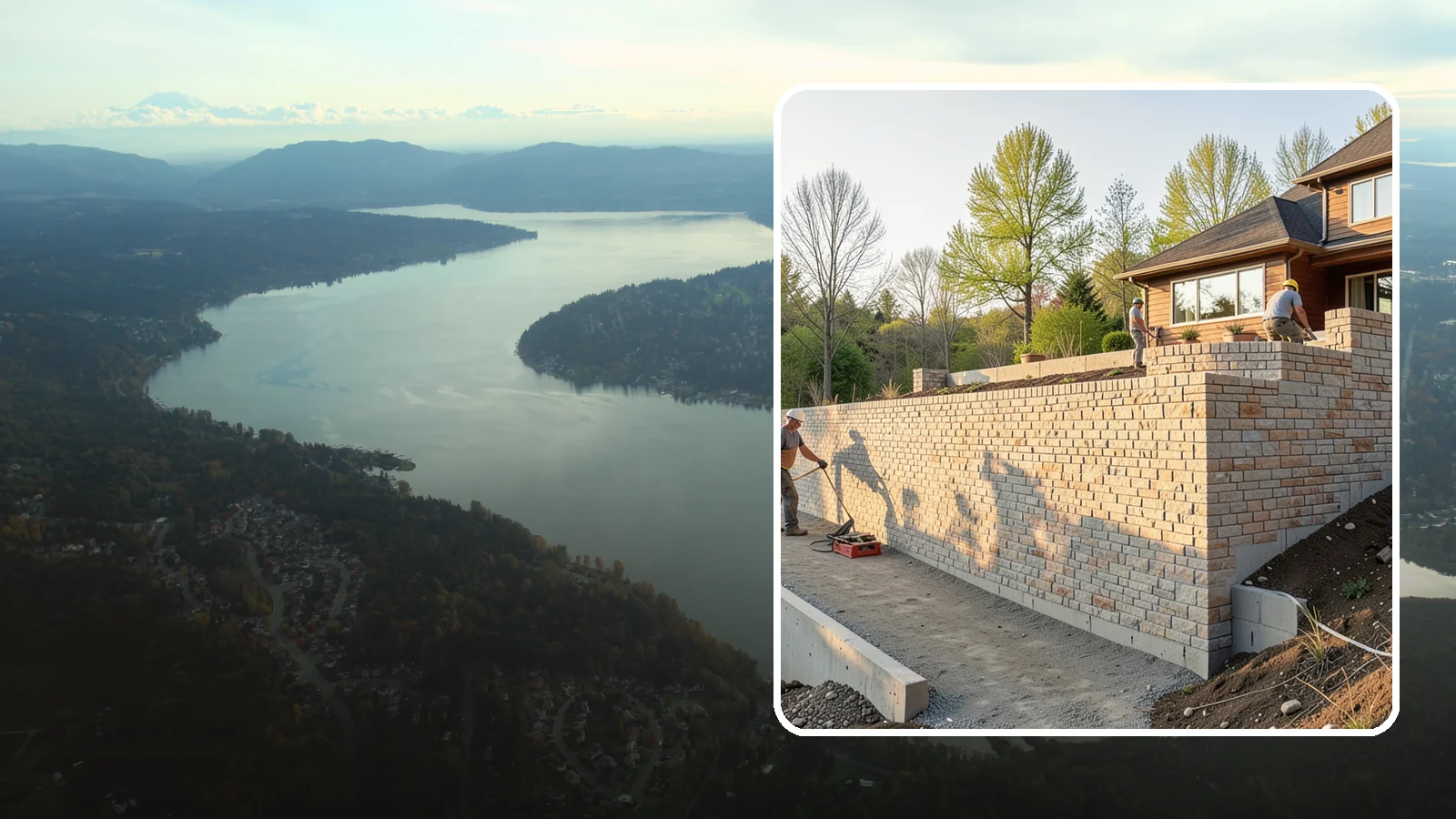 Poured Concrete Retaining Wall in Sammamish, King County, WA - Forming and pouring a solid reinforced concrete wall for maximum strength on tall or heavily loaded slopes.